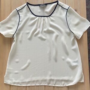 Banana Republic Cream Blouse with Black Trim | xs